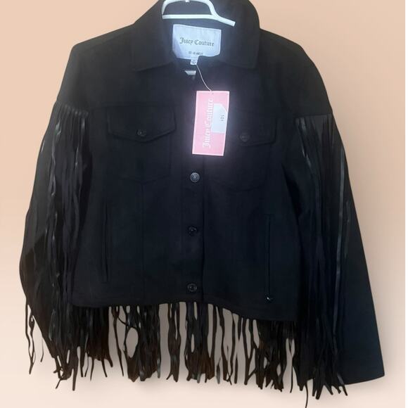 Juicy Couture Jackets & Blazers - Juicy Couture Black Faux Suede Fringe Jacket Size Medium